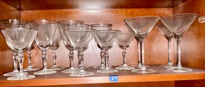 Group of silver rimmed wine and champagne glass set