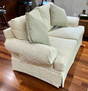 BeigeCream Damask Loveseat with pillows, Hendredon, Custom folio collection Couch Furniture&nbsp