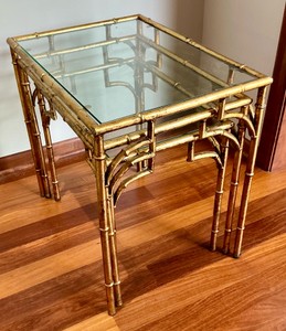 Vintage Faux bamboo metal with glass top nesting end tables