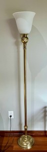 Vintage style brass floor lamp, white custard glass shade