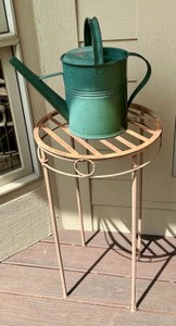 Rustic metal plant stand and tin watering can primitive&nbsp