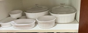 Set of misc corning ware dishes, casseroles