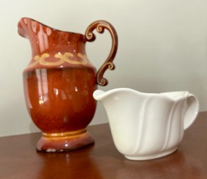 Pair of Brown Casa Cristina stoneware and Pfaltzgraff pottery pitchers