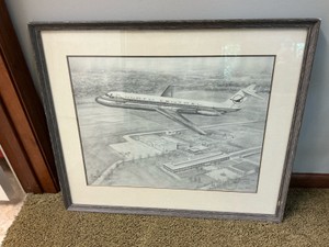United airlines DC-9 airplane pencil sketch National Productions Ltd 226500 signed Ken Fox