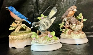 Group of 3 vintage Gorham made in Japan porcelain bird music boxes