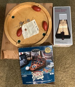 Group of various games, wooden pinball by Berkshire, PinballBaseball and vintage squeeze billiards