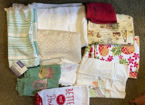 Linens, tablecloths, Kitchen Hand towels, flour sack