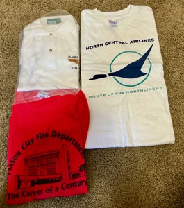 Group of 3 t-shirts, north central airlines, fire department, planes of fame