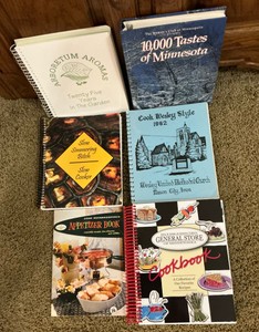 Group of cookbooks, Church, 10,00 Tastes of Minnesota, Arboretum Aromas