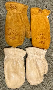 Leather Lined Chopper Mitts gloves, one pair with Minnesota fraternity stamping on it