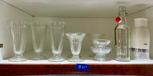 Various glassware, sherberts, glass bottle