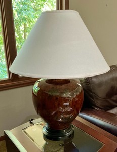 Mid-Century modern drip glaze art pottery lamp with shade