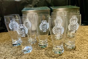 Lauren Ralph Lauren classic crest pilsner glasses, sand-etched crown and wreath design, 2sets of four