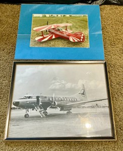 2 aviation prints, North Central airlines Conair 340 or 440, Red and white stripped biplane