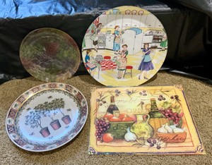 Group of various platters and cutting board