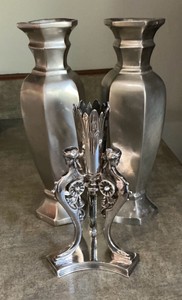 Silver toned pewter vases