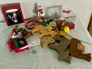 Misc Christmas ornaments, Hallmark, wood elf and animals