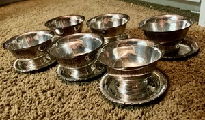 Set of 6 Silver plate Reed &amp Barton Metal Fruit Cups with under plates