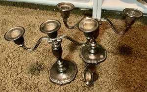 Pair Silver Plate Candelabra Candle Stick Holders I to repair not weighted Wallace Smith Style