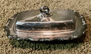 Vintage Silver Plate Covered Butter Dish EAPG Glass Insert F B Rogers 1959