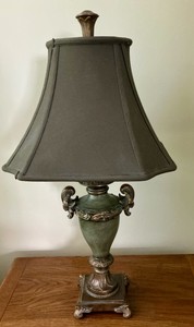 Urn Style Table Lamp Khaki Green Shade Gold Neo-Greek Accents