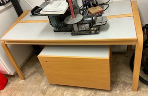 MCM Apple Mac Table and rolling credenza BeechWood and Laminate 1980s Danish Furniture Desk