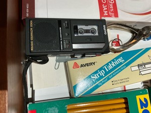 Sanyo Vintage Recorder and Drawer Office Supplies, Pencils, Paper