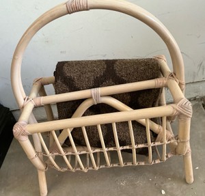 Wicker and wood magazine rack
