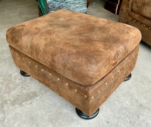 Rustic style Leather ottoman, nailhead trim