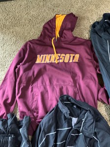 Group of Mens clothes, MN university, Noke sweats and jackets