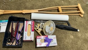 Misc. crutches, gloves, putter