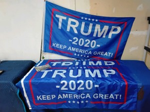4 Trump 2020 flags and 1 flag pole with eagle on top