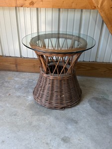 wicker side table with glass top