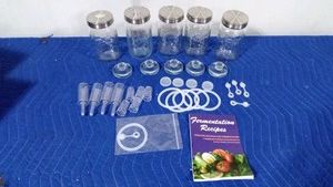 5 Ball jars, glass lids, seals tops. recipe book and more