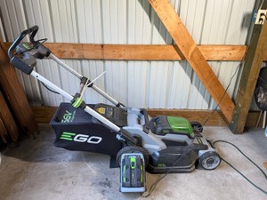 EGO Power 56V 20 Inch Cordless Lawn Mower. It utilizes a high-efficiency brushless motor and is powered by an interchangeable ARC Lithium battery platform.