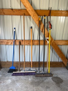 shop brooms, saw for cutting limbs, brooms and more