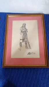 Frame reproduction sketch print of The Trapper by Western artist Charles Marion Russell