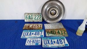 Vintage MN license plates and 1 hub cap