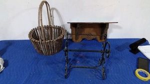 Twig basket, shelf and metal paper towel rack