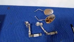 Motorcycle mirrors and foot pegs