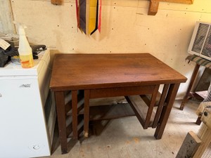 Vintage Wooden Desk with Drawer and Shelving on the Sides Underneath