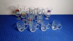 Advertised beer mugs & glasses and 2 plain mugs
