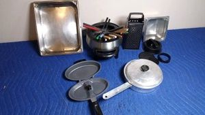 restaurant pans, fondue set, omelet pan, hamburger press and more