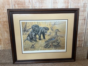 1986 Roger Cruwys Wait For Me Black Lab Puppies Limited Edition Framed Print - Signed & Numbered - 3182500