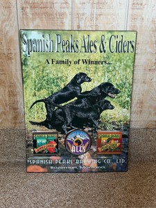 Vintage metal advertising sign for Spanish Peaks Ales & Ciders from Bozeman, Montana.