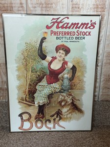 Framed Hamms Preferred Stock Bottled Beer Bock advertisement poster