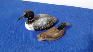 Resin loon and wooden duck