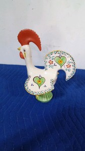 Handmade, hand- painted ceramic rooster of Barcelos figurine from Portugal