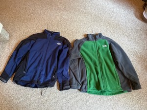 2 - North Face Fleece Jackets - Size XL - Metal End Piece for Zipping and Unzipping Jacket is Missing on Blue Fleece (Stills zips)