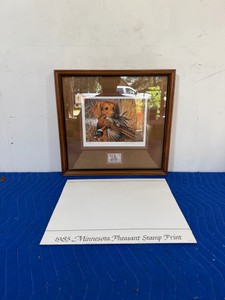Framed, Signed and Numbered Print by James Killeen - Golden Retriever with Ring Neck Pheasant - Also has a 5 dollar pheasant stamp - 35523685